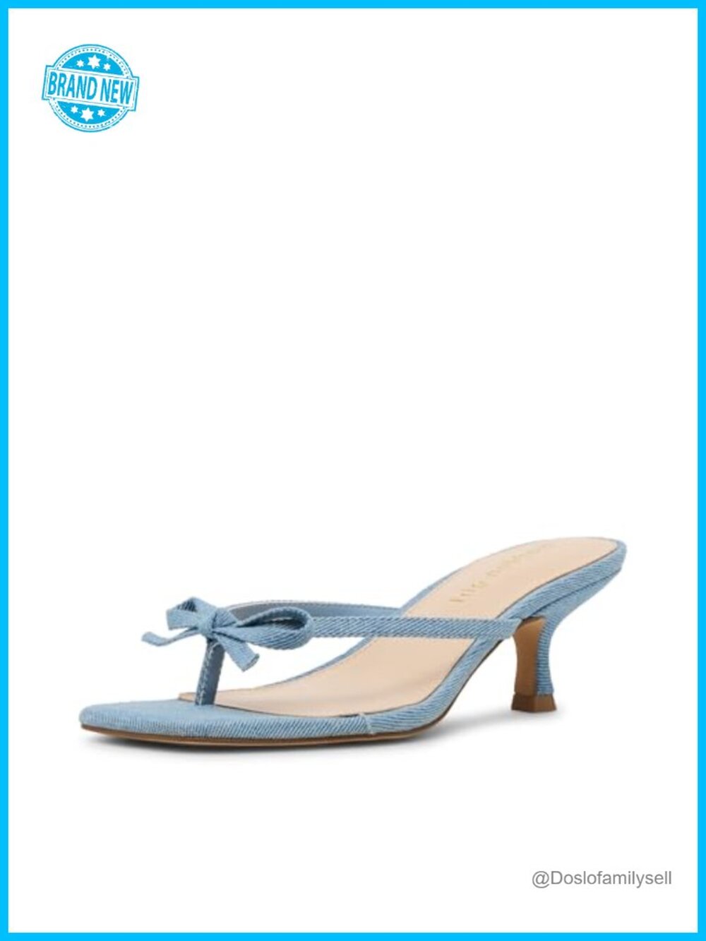 Kitten Heel Open Square Toe Sandal Slide On Padded Footbed